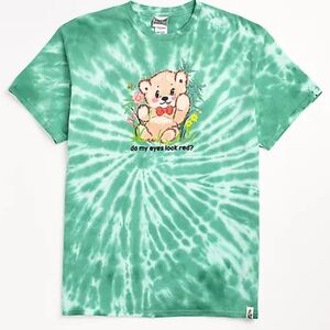 Your Highness Too Faded Green Tie Dye womens T-Shirt top Bear Graphic size small